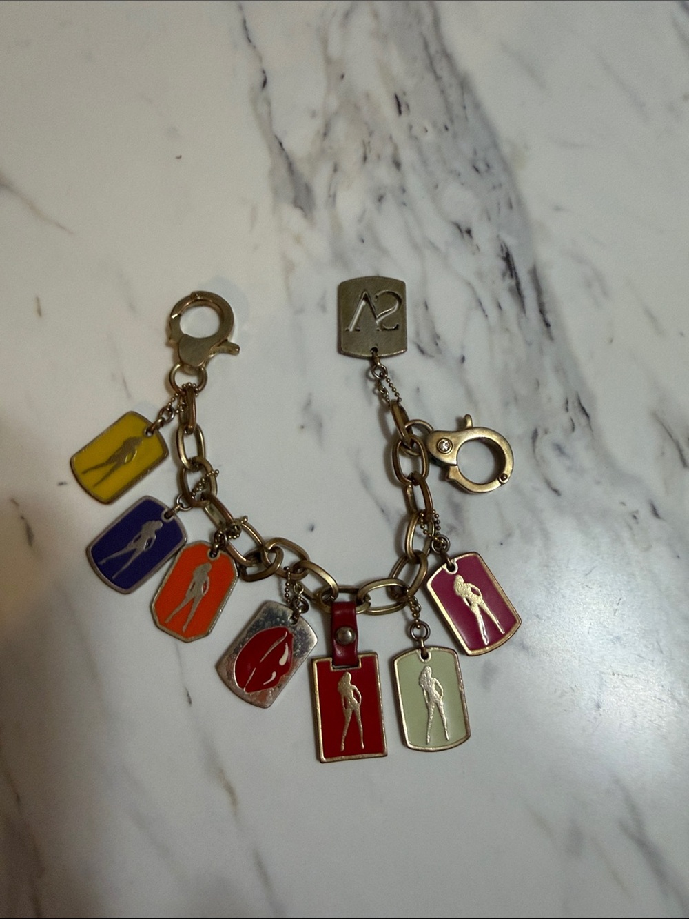 Victoria's Secret Multicolor Enamel Charm Bracelet with Gold-Tone Chain